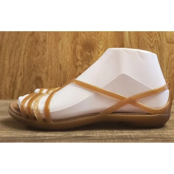 Crocs Isabella Sandals T-Strap Flat Shoes Women's Size 5 Bronze Gold - Picture 3 of 12